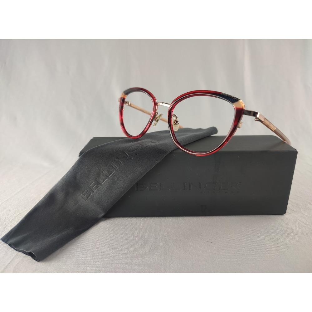 Bellinger Denmark Spin-1 C-147 Eyeglasses Frames Red Rose Gold Cat Eye 48-17-135